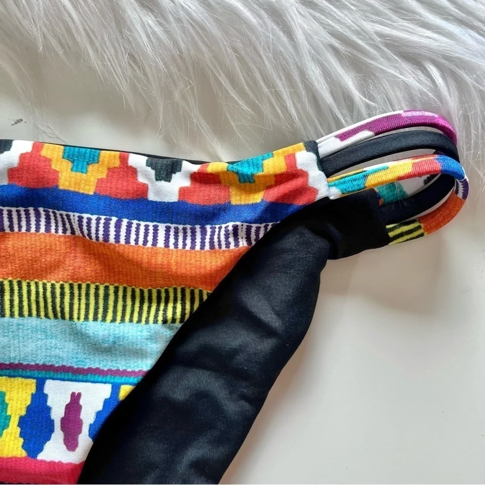 Nanette Lepore Black Bright Tribal Striped Southwestern Bikini Bottoms